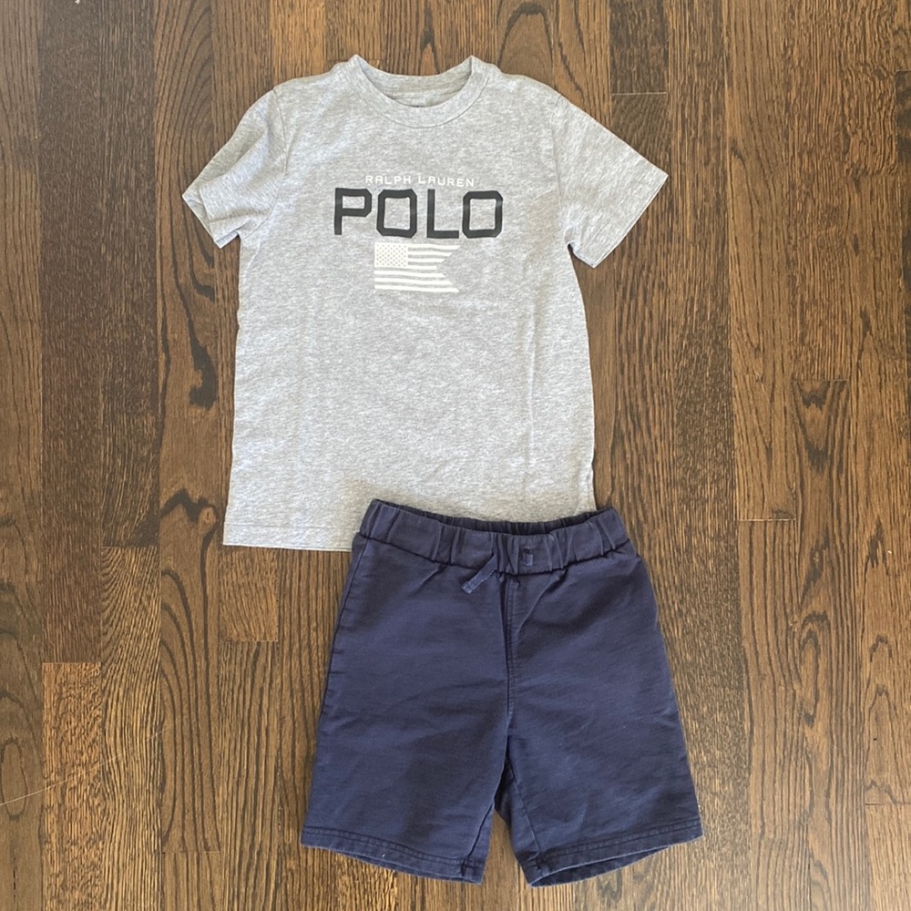 Boys Ralph Lauren Polo T-shirt (7) and Polarn O. Pyret Shorts (4-6)